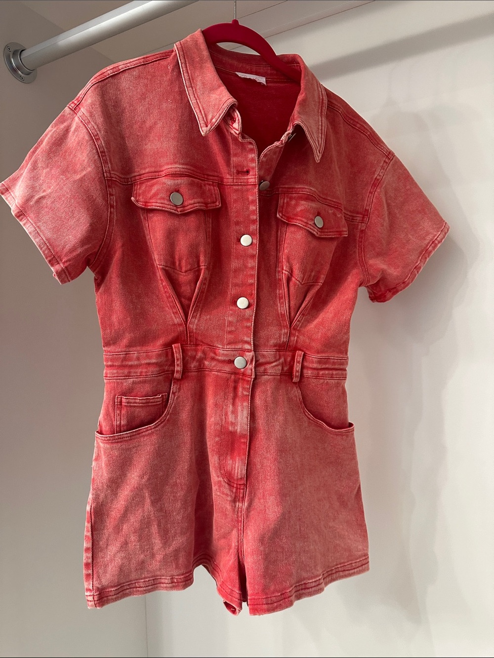 Pink Lily small red acid wash romper.  Like new
